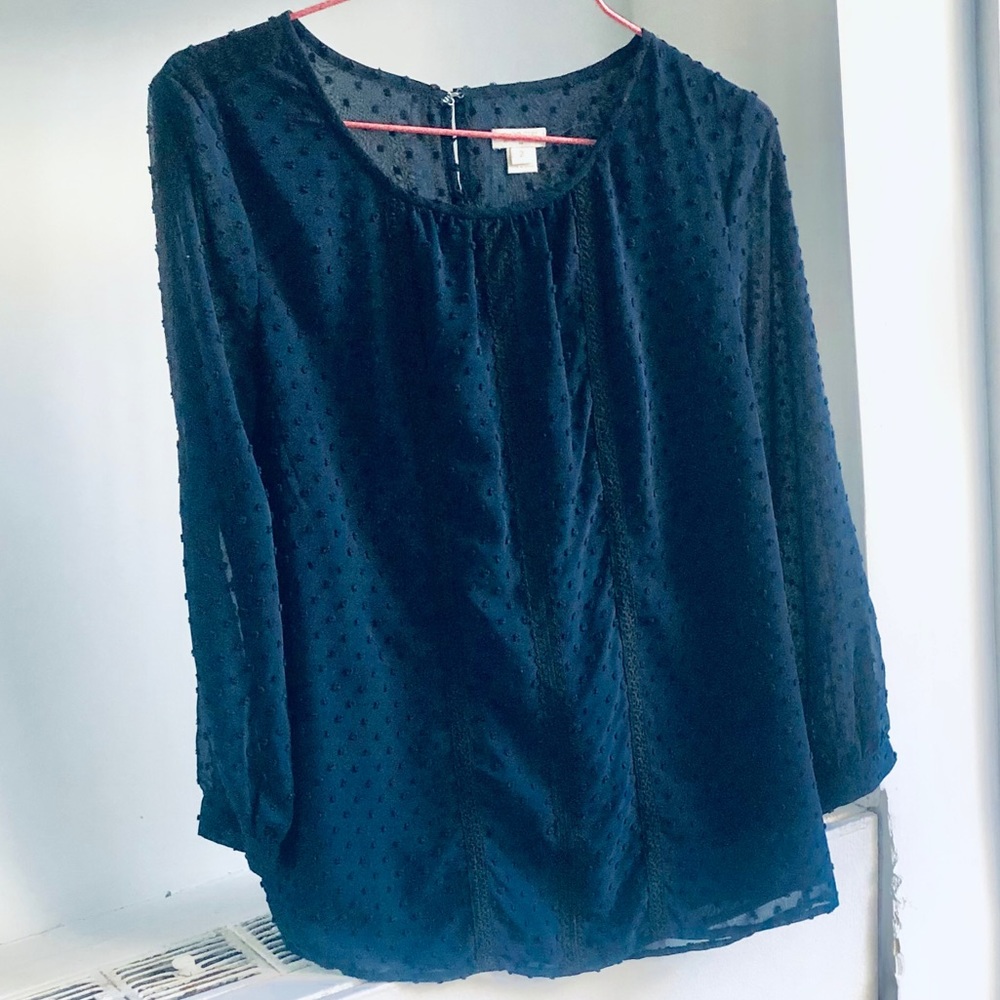 J Crew Navy Swiss Dot Blouse